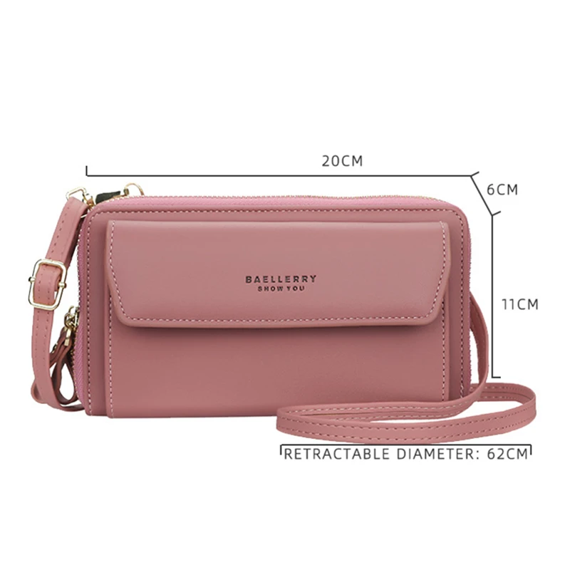 Fashion Double Layer Crossbody Phone Bag Women PU Leather Zipper Wallet Coin Pouch Ladies Purse Handbag Shoulder Messenger Bags