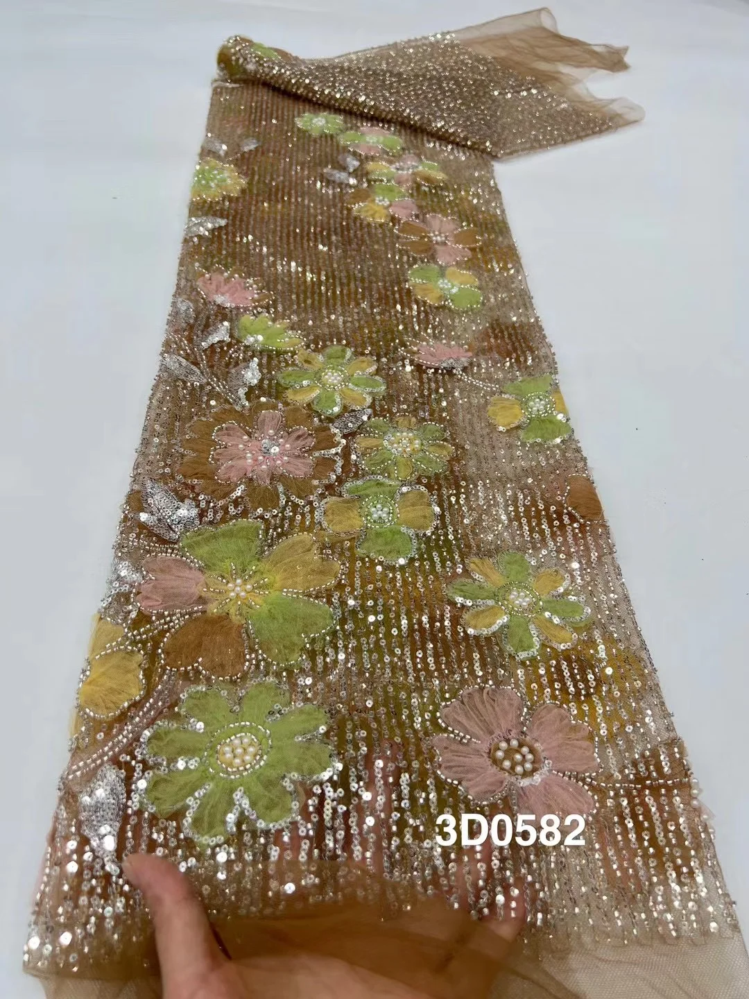 Luxurious African Beaded Net Mesh Lace Fabric 2025 Beads Embroidery Sequins French Tulle Lace for Nigerian Wedding Party Dress