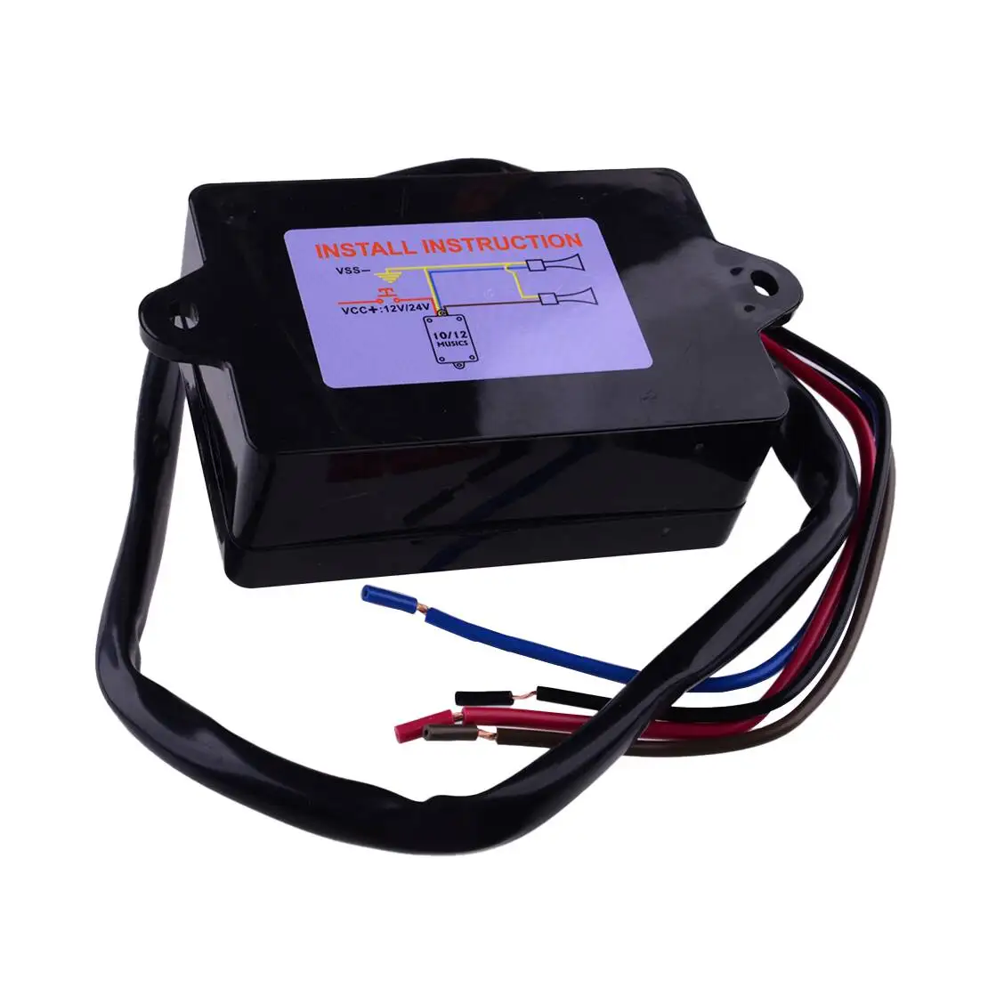 12 Sound Musical Horn Control Unit Controller Universal for Car Truck Marine Boat 12-24V Black Plastic