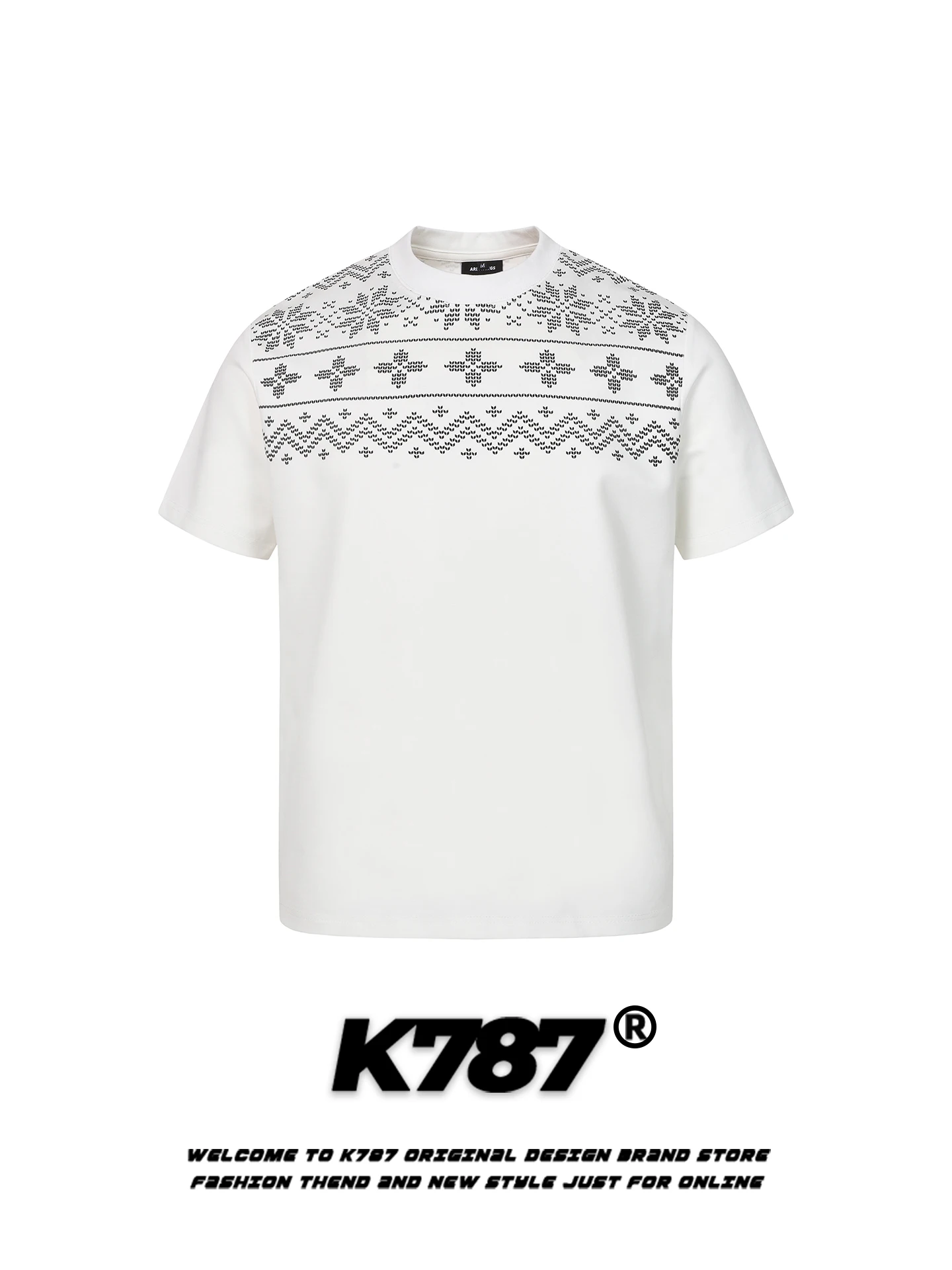 

Футболка K787 в американском ретро-стиле с узором Fair Isle, свободного кроя, повседневная, летняя, унисекс, для мужчин и женщин