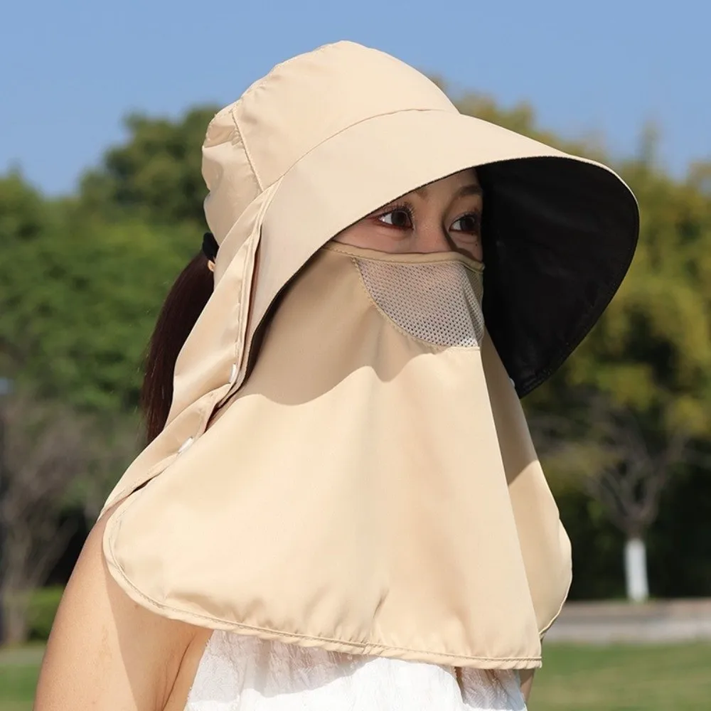 

New Anti-UV Fisherman Hat Adjustable Wide Brim Bucket Hat 50+UPF Protection with Face Mask Neck Shawl Sun Hat Hiking Fishing