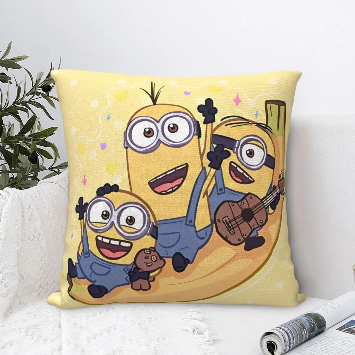 Minions 2inch Acrylic Charm Pillowcase Polyester Cushion Cover Gift Cartoon Animation Pillow Case Cover Home Zippered 45X45cm