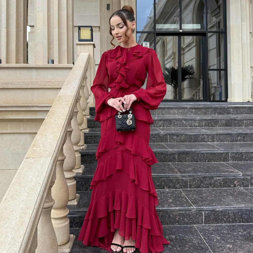 

Customized Classic Casual Chiffon Tiered Ruched A-line Poretrait Long Dresses Bespoke Occasion Dresses Exquisite Sizes Available