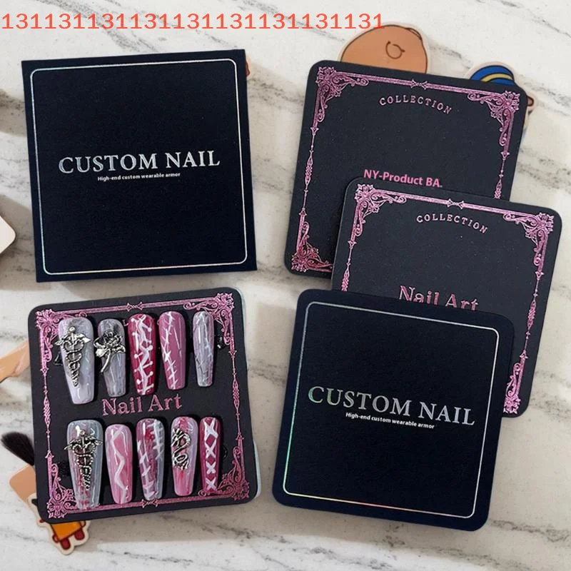 Square Nail Art Display Photo Props Card False Nail Tips Manicure Tools Press On Nail Bottom Cardboard Cards Packaging Bag
