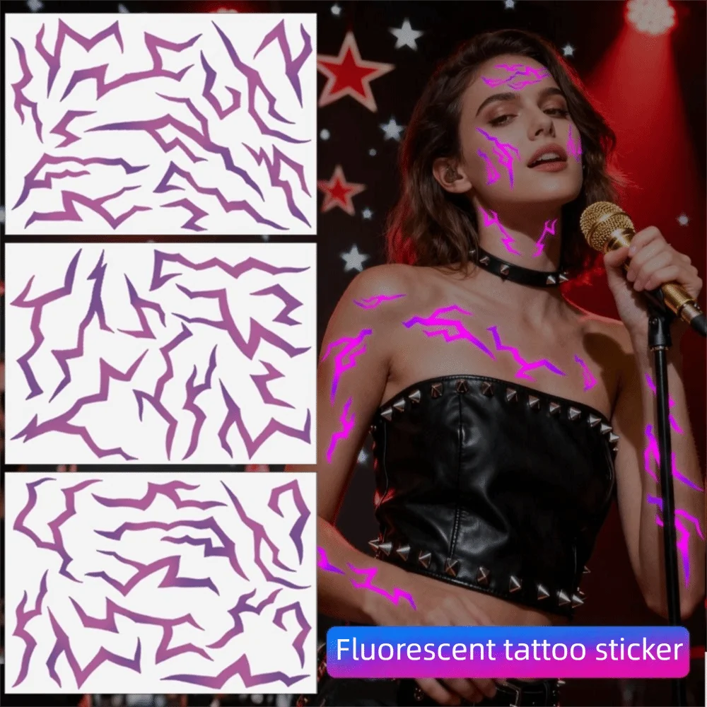 

3Pcs Blacklight Activated UV Glow Tattoos UV Neon Purple Light Purple Temporary Tattoos Waterproof Fluorescent