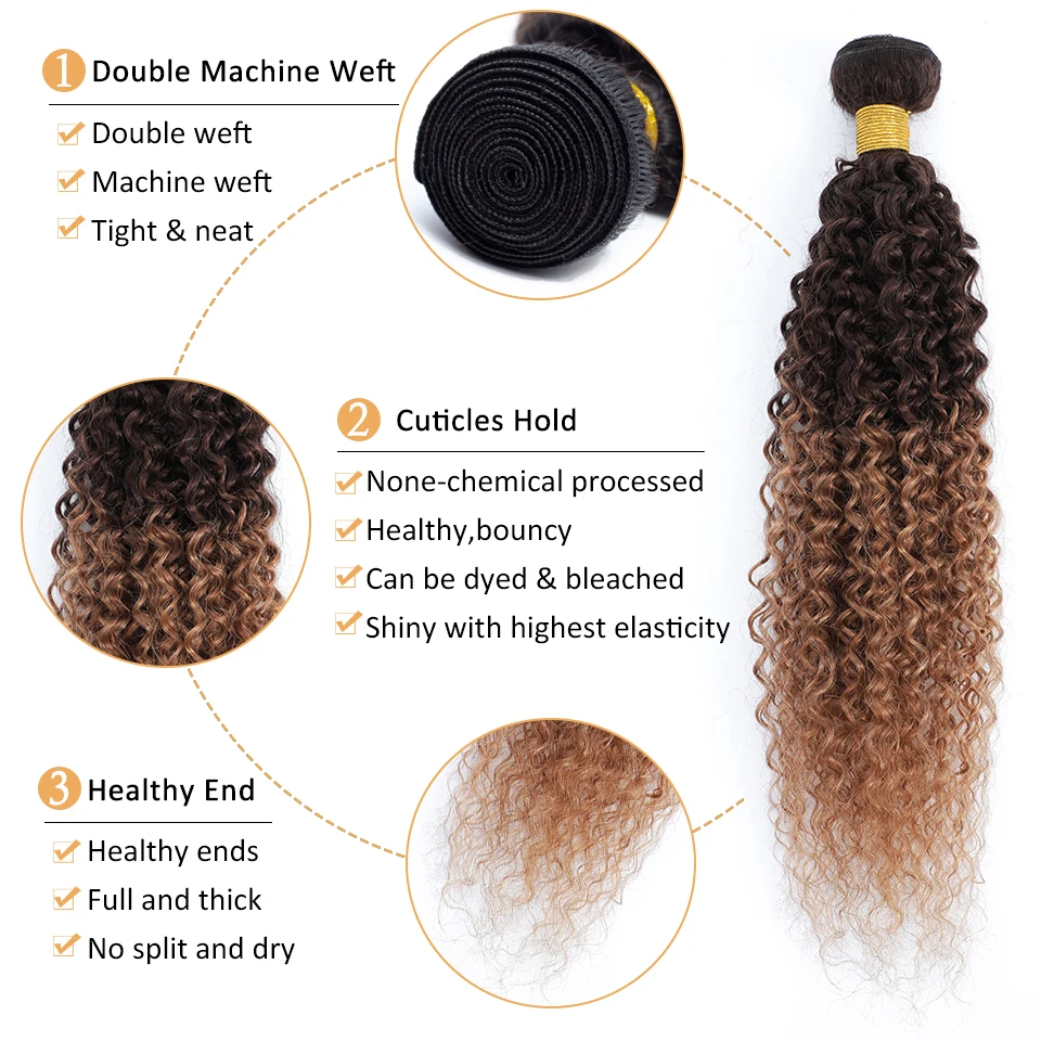 4/30 أومبير براون البرازيلي غريب مجعد الشعر البشري حزم مع إغلاق 4x4 مجعد الشعر نسج 3/4 حزم الشعر التمديد 70 جرام/قطعة #4