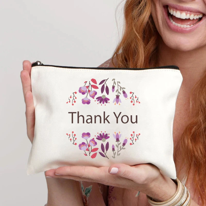 

Thank You Flowers Printed Cosmetic Bag Travel Portable Sundries Storage Toiletry Bag Office Supplies Sundry Zipper Storage Bags