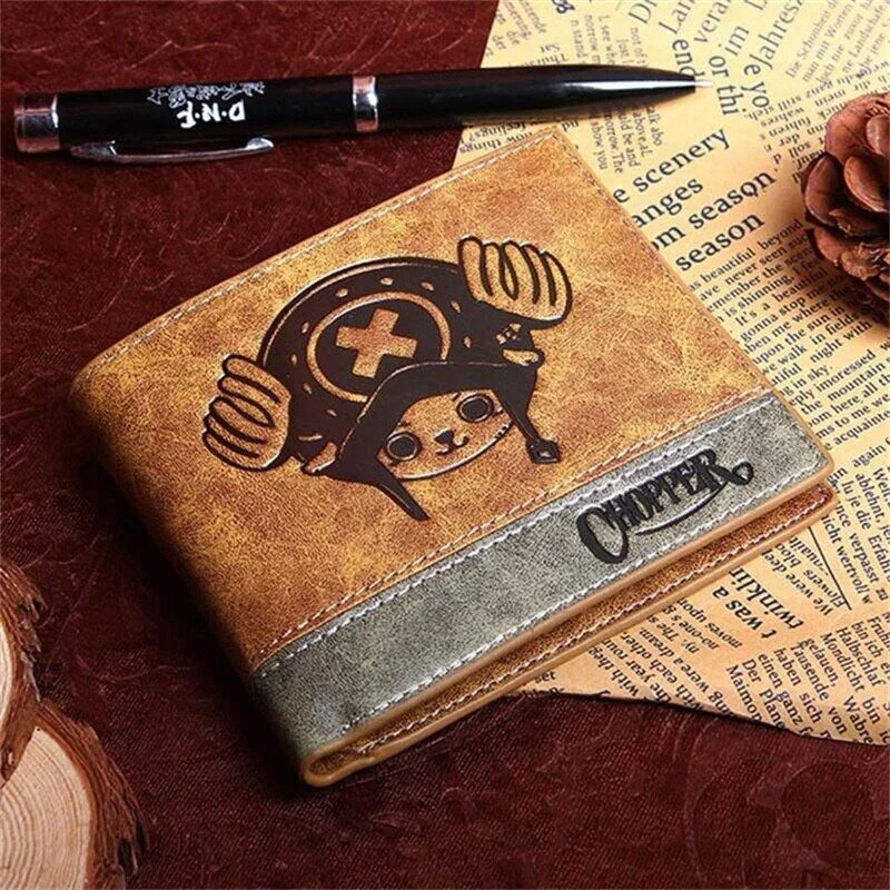 One Piece Anime Wallet Short Folding Card Wallet Luffy Anime Embossed Genuine Leather Money Clip Ticket Holder for Men and Women