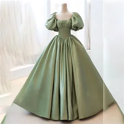 Lily A Line Puffy Sleeves Prom Dress Green Stain Party Dress Pleat Celebrity Gowns Beading Wedding Party Dress вечерние платья