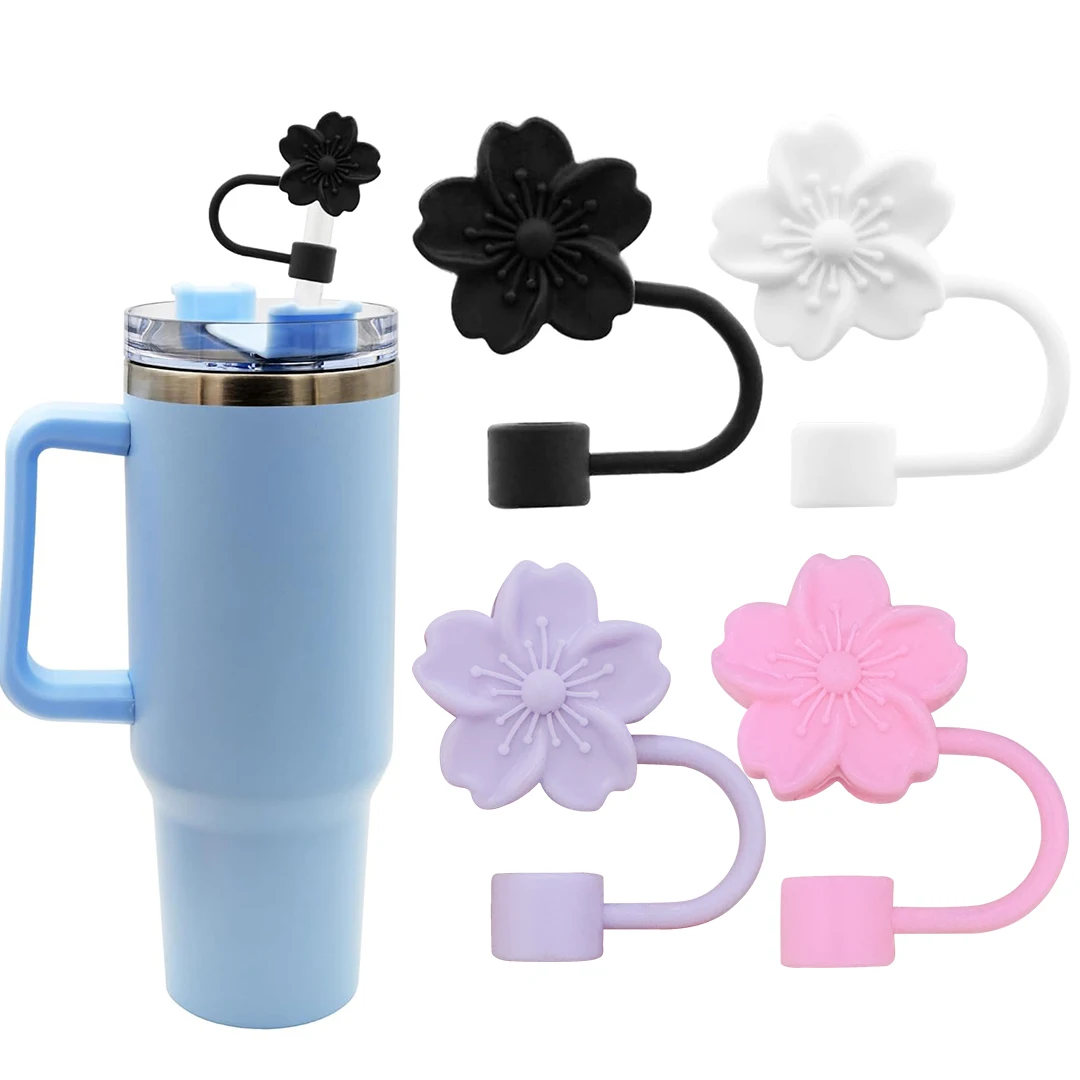 2pcs New Flower Straw Cover Cap 10mm Silicone Straw Tips Lids Reusable Dust-Proof Straw Topper for Stanley Cup Party Decor