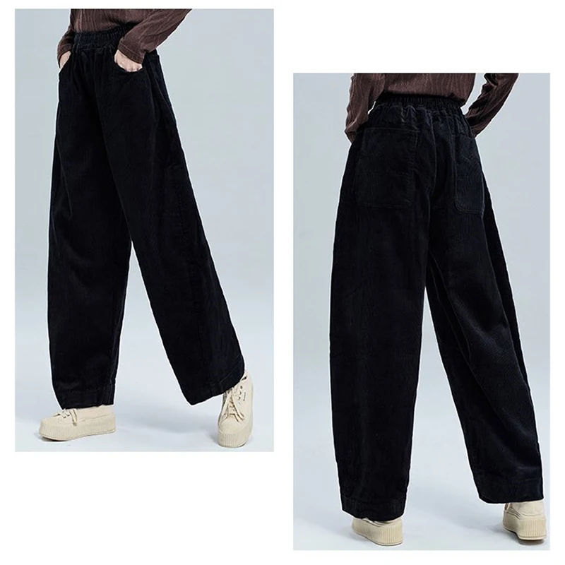 Korean Corduroy Harem Pant Women Casual Solid Ankle-Length Pant Versatile High Waist Loose Trousers Autumn Winter