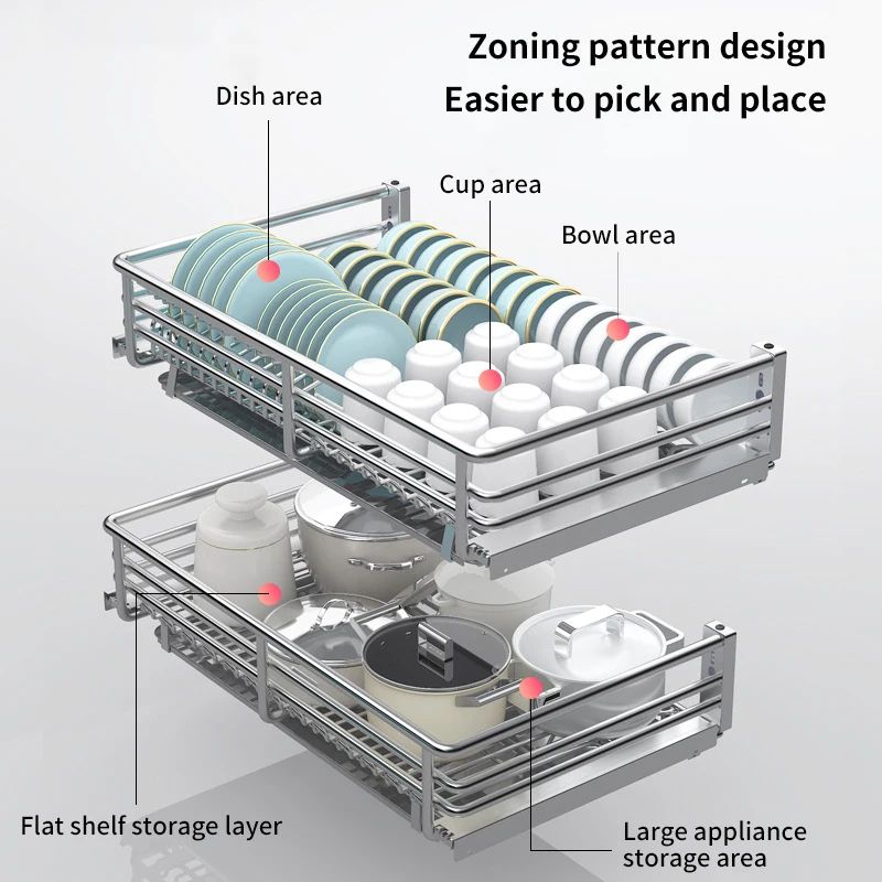 

Cabinet Organizer Pull Out Dishes Drying Rack Slide Out Drawers Shelf 304 Stainless Steel Baskets for Pantry,Under Sink Storage