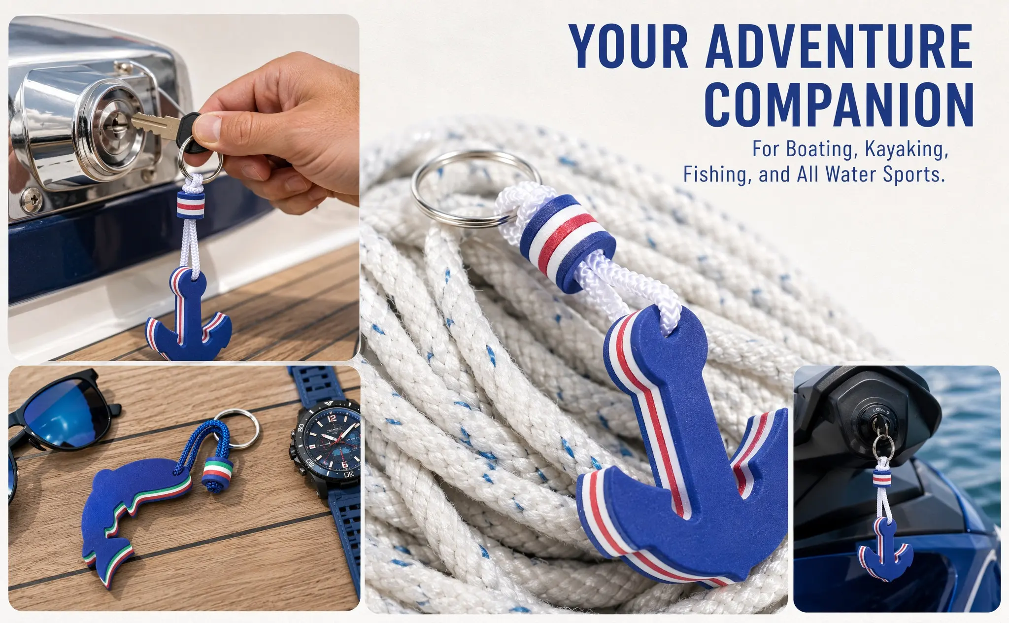 2Pcs Eva Dolphin Anchor Shaped Floating Keyrings Waterproof Lightweight Key Chain for Water Sports Marine Outdoor Activities