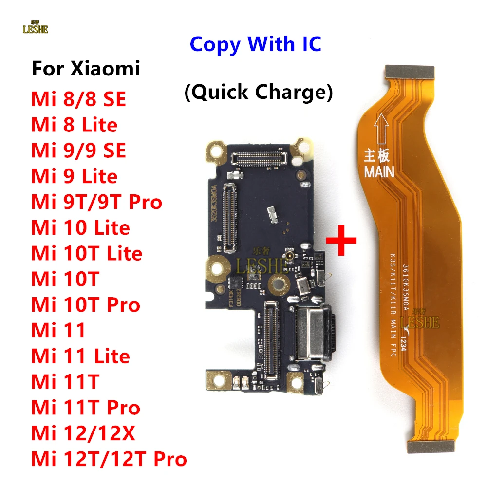 Xiaomi Mi 8, 9, SE, 9T, 10T, 11, 11T, 12, X, Porta de Carregamento USB e Conector de Doca, Placa de Carregamento, Cabo Mainboard Flex, 12T, Pro Lite