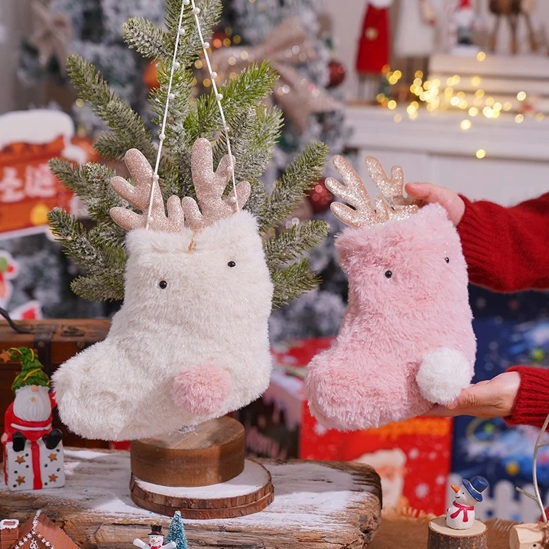 حقيبة حلوى الرنة الأصلية لعيد الميلاد، حقيبة هدايا بناتي وردية اللون، مجموعة ديكور احتفالي، لعبة الحلي