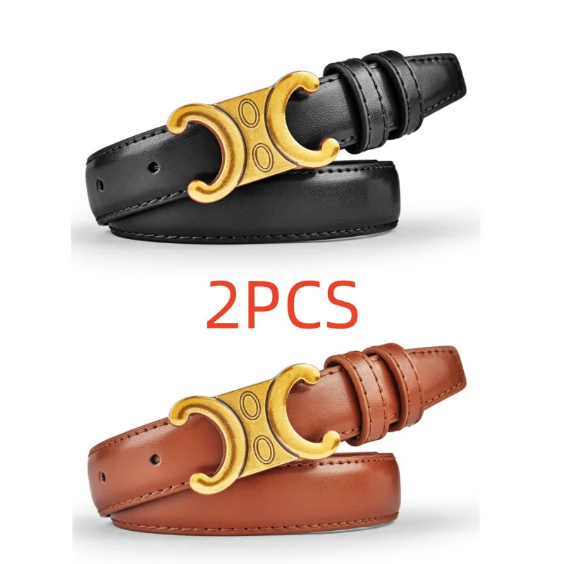 

2PCS Fashion Women Genuine Leather Belts High Quality Gold Buckle Best Matching Dress Jeans Belts for women