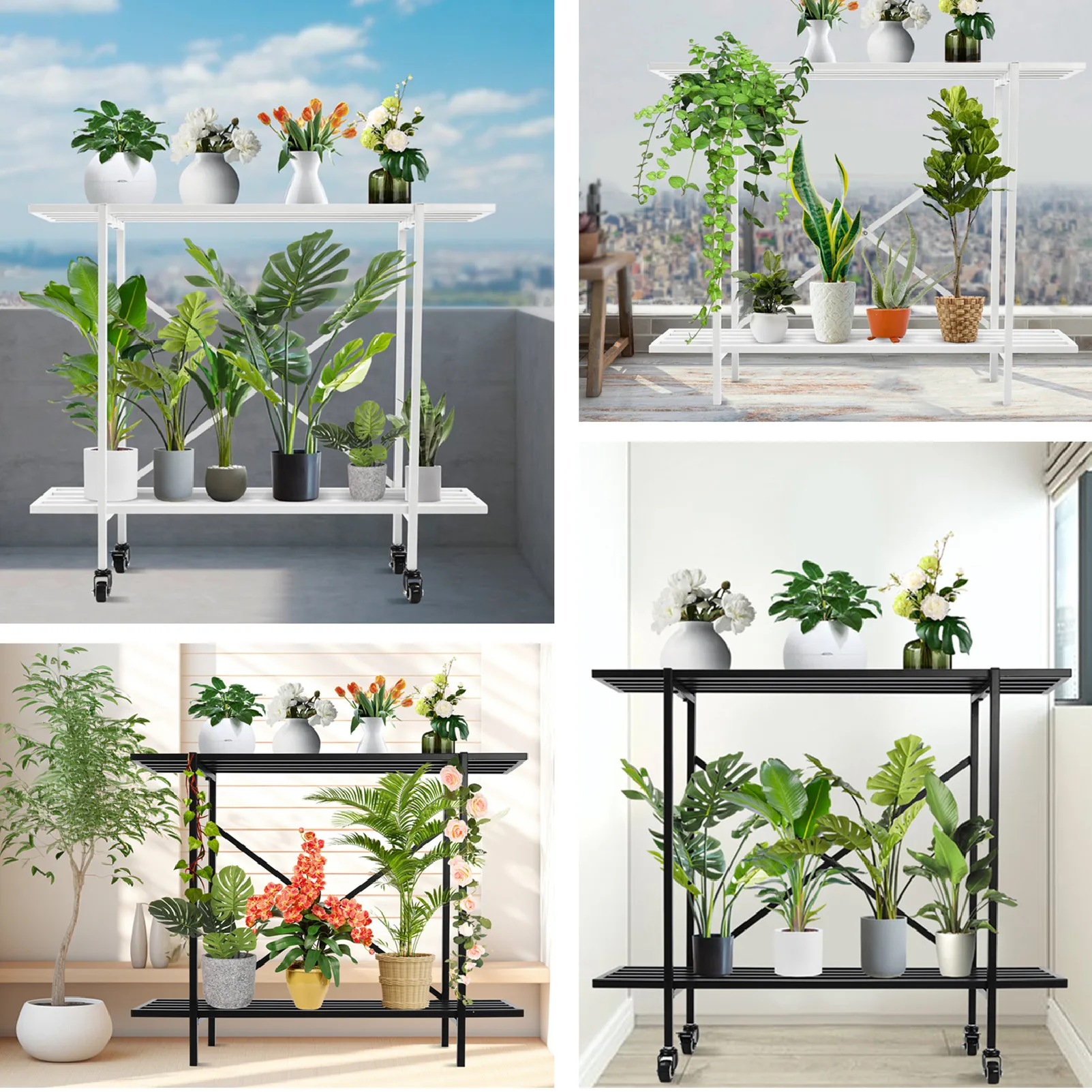 2-Tier Plant Stand Flower Rack, Balcony Shelf Floor Standing Plant Placement Rack, Iron Flower Pot Stand