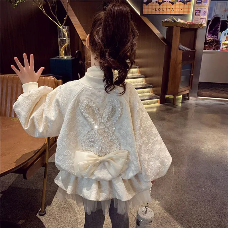 Fashion Baby Spring Autumn Girls Children Kids Fashion Warm Pink Princess Bow Top Coat Jacket Sweet Cute Mesh Outwear Clothes