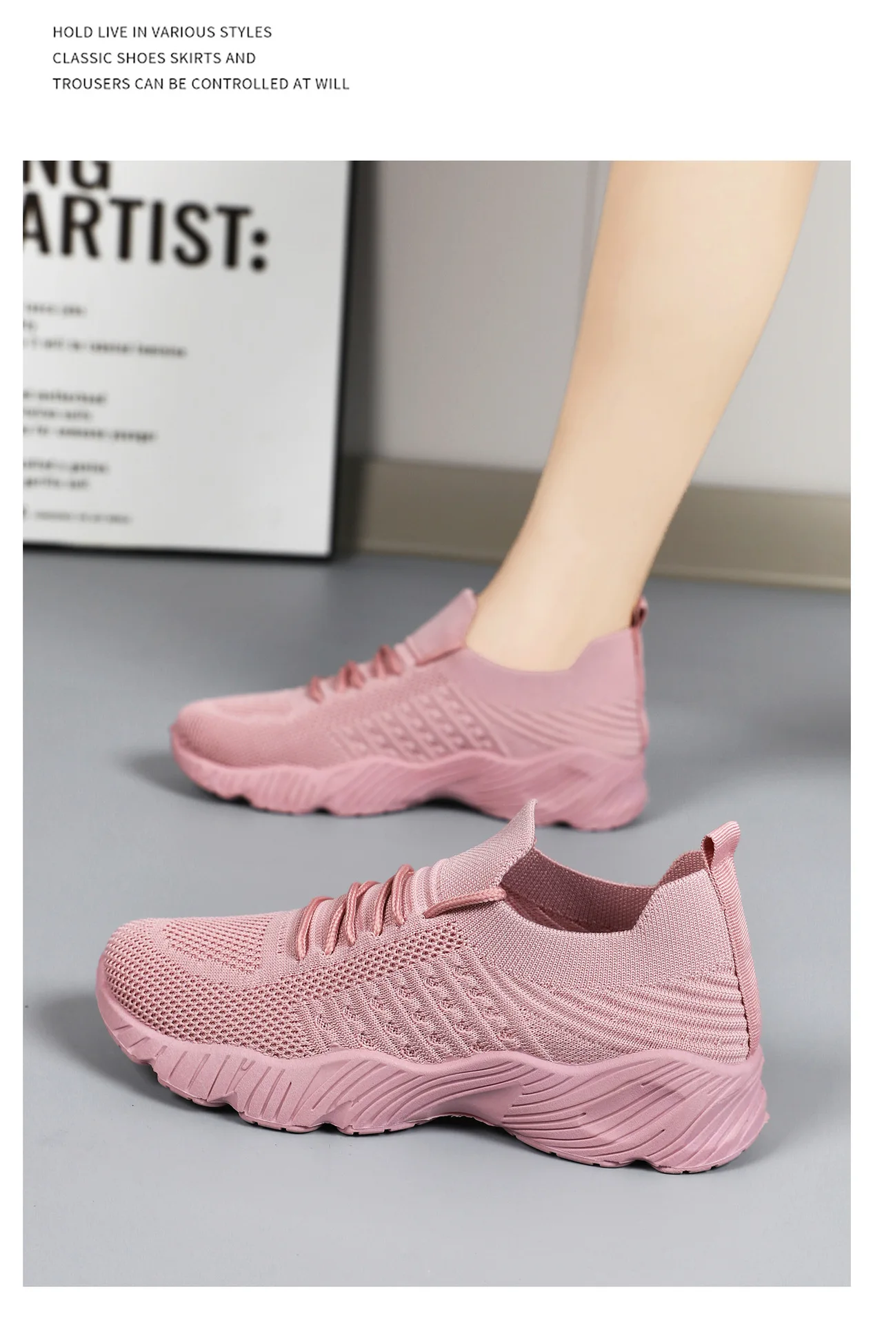 Atmungsaktive Damen-Sneaker aus Flying Weave, leichte, weiche Sohle, für ältere Menschen, Mutter, Wanderschuhe, Sommer-Mesh, rutschfeste, lässige Sportschuhe – Detail 14