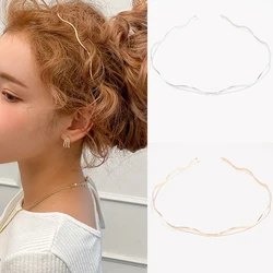 New Simple Gold Ripple Metal Hairbands Elegant Wave Headbands Fashion Women Crown Head Hoop Hair Styling Headwear Accessories