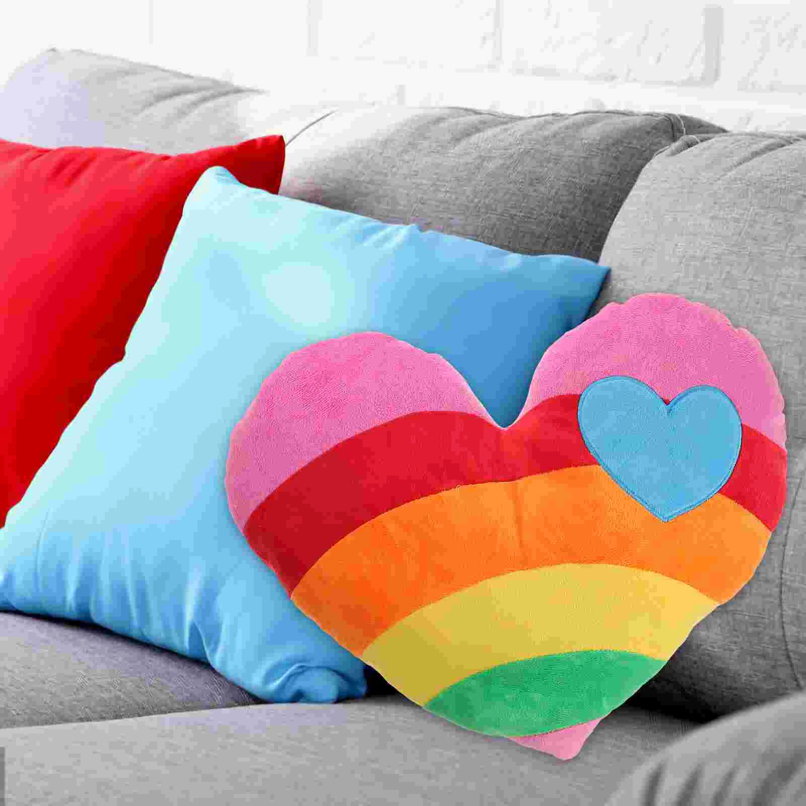 Rainbow Pillow Heart Shape Soft Bolster Cushion Throw Pilllow Sofa Heart-shaped