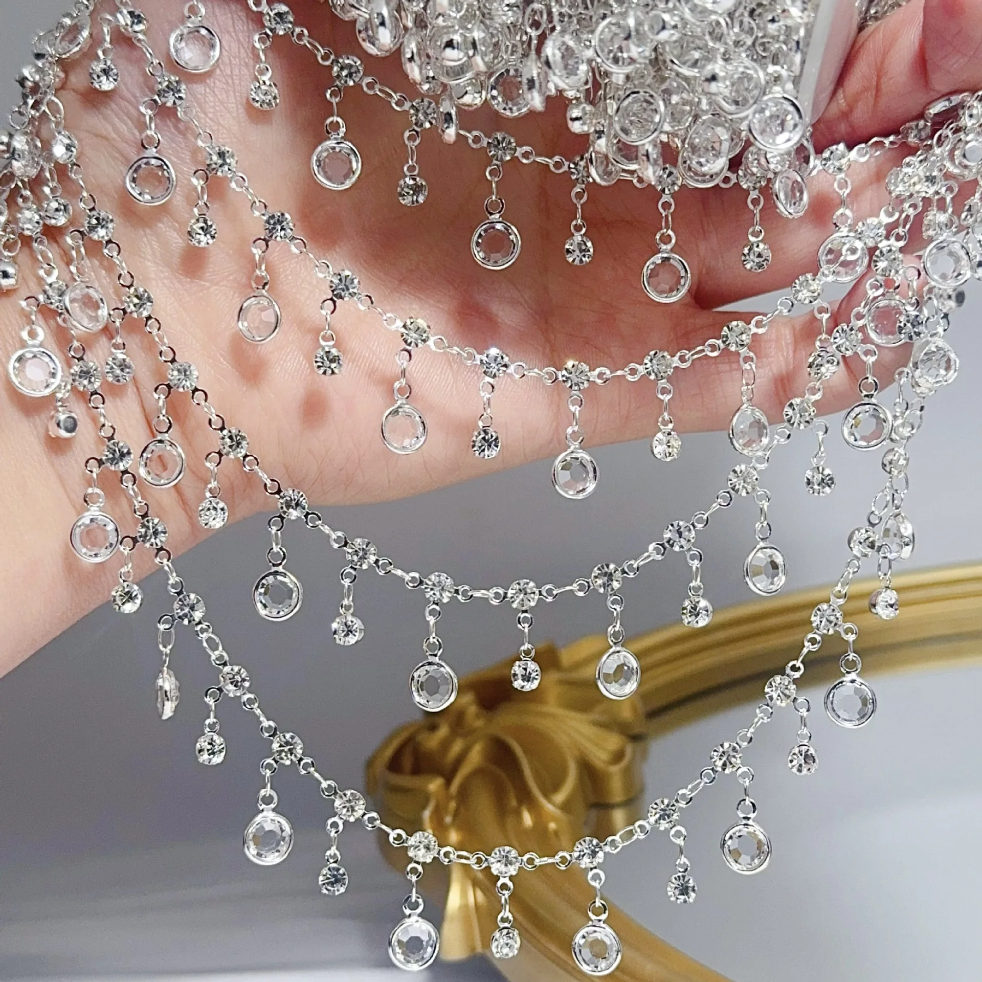 0.5/1/2M Rhinestone-Embedded Clear Glass Copper Chains For DIY Ancient Style Hairpins Bracelets Necklaces Jewelry Accessories