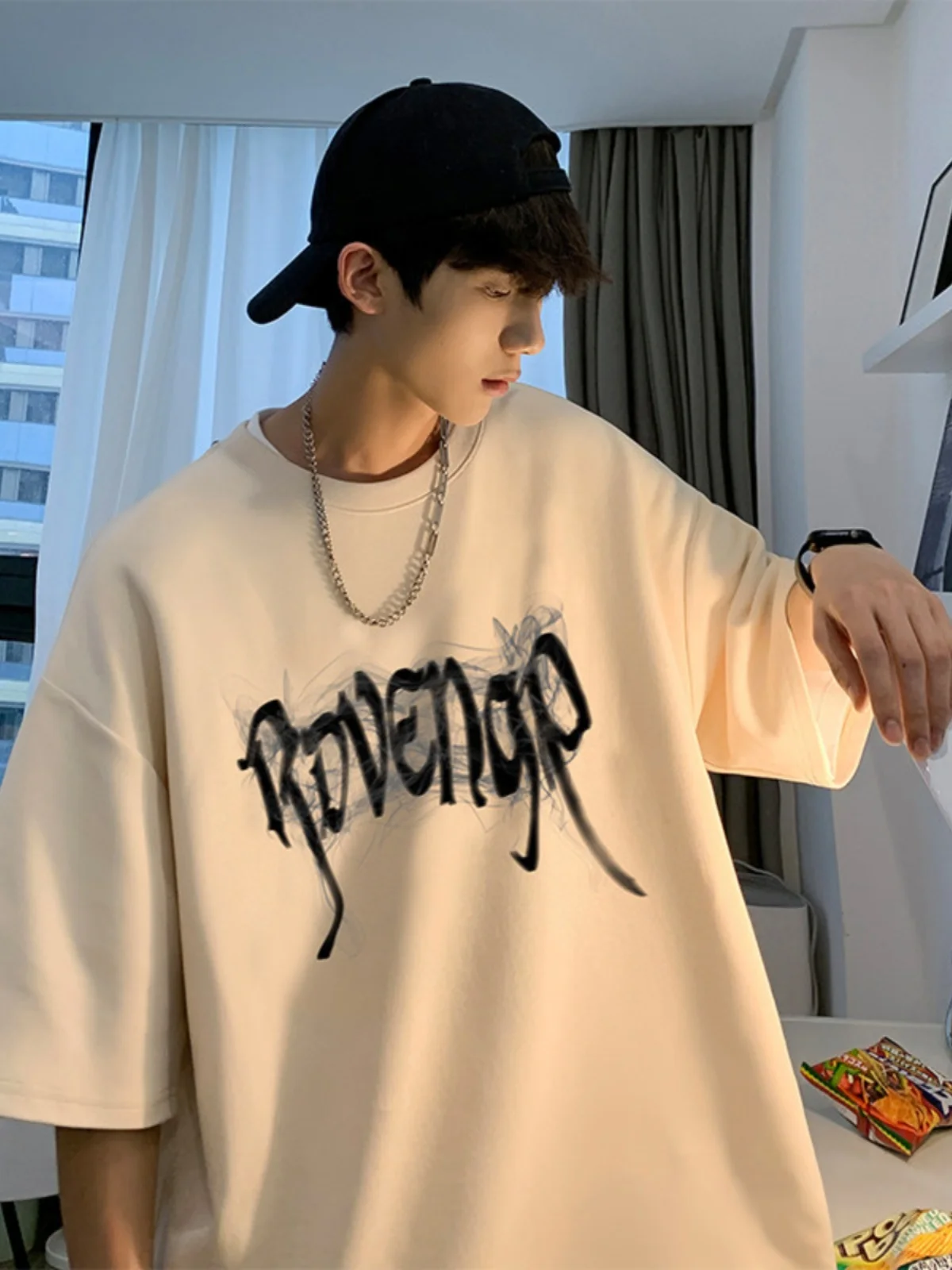 

Мужская летняя свободная футболка оверсайз в американском стиле, повседневная, модная, трендовая...