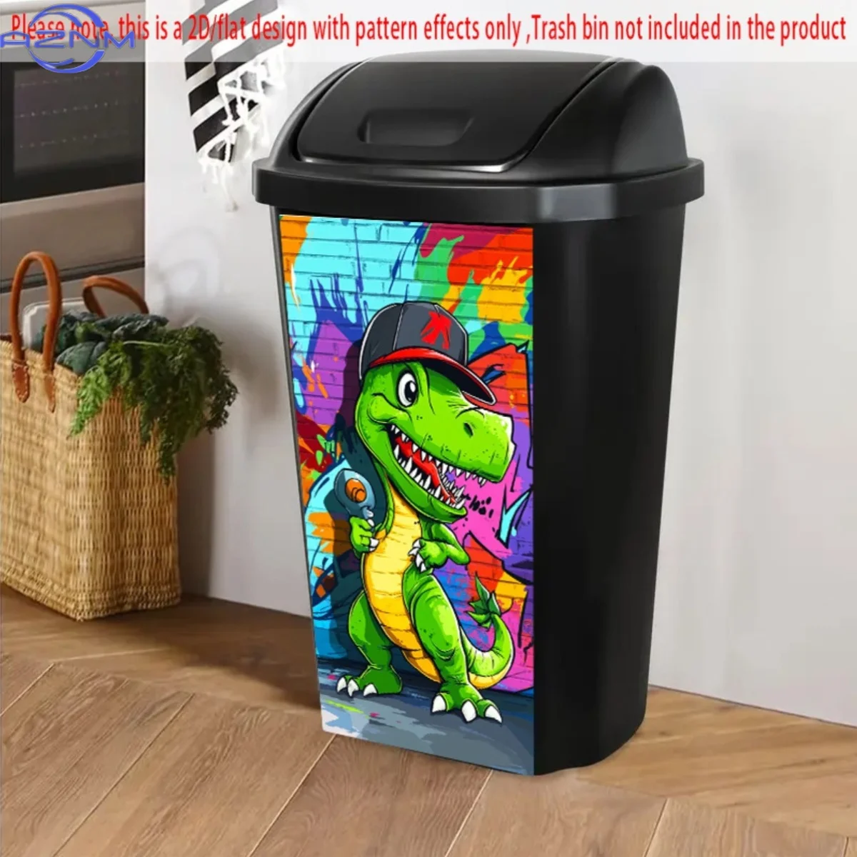 Hip-Hop Style Green Dinosaur Sticker, 14.57x32.28 Inch - Self-Adhesive Polyvinyl Chloride Art Deco Design with Baseball Cap &