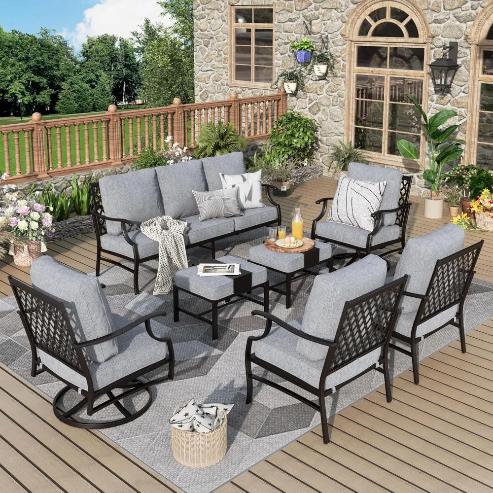 

Patio Furniture Set 7, Outdoor Patio Furniture,3-Seat Sofa, 2 Single Chairs, 2 Swivel Chairs,2 Ottomans and Extra Thick Cushion
