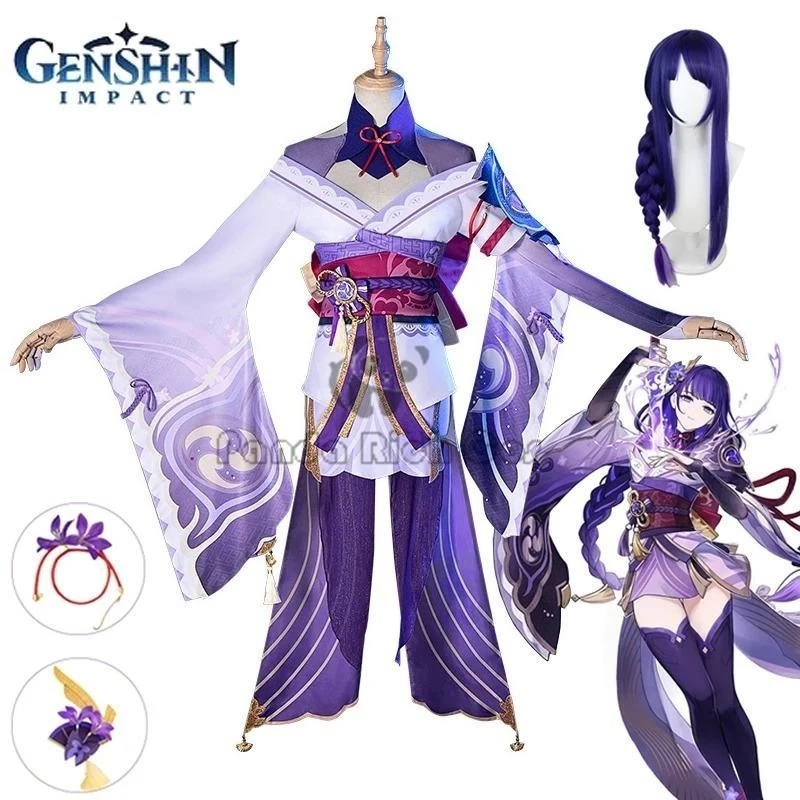 Game Genshin Impact Beelzebul Cosplay Costume Raiden Shogun Kimono Outfits Raiden Ei Makoto Beelzebul Wig Halloween Costume