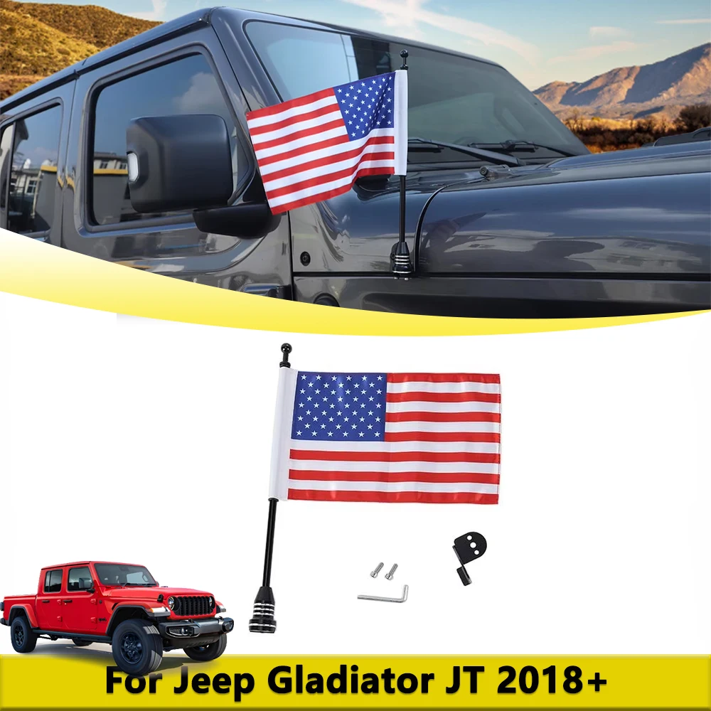 

Угловая пленка на капоте, держатель флагштока для Jeep Gladiator JT 2018-2025, кронштейн с американским флагом, Стайлинг автомобиля, внешние аксессуары