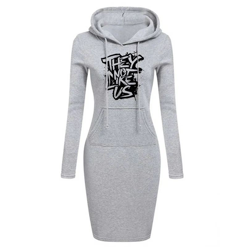 They Not Like Us Casual Women's Long Hoodie Hooded Sweatshirt Student Pullover Sweatshirt Dress