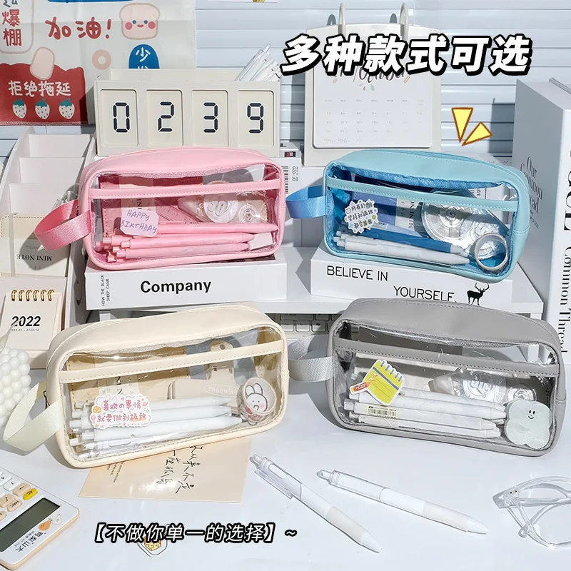 Transparent Compartment Pencil Case Large Capacity Pencil Cases Stationery Holder Kawaii Aesthetic Pencil Pouch School Supplies