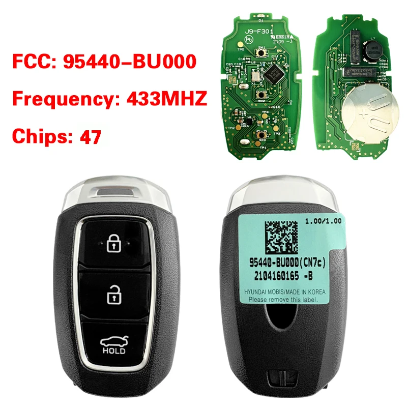 

CN020392 Original 3 Buttons Smart Key PN 95440-BU000 FCC TQ8-FOB-4F28 47 Chip 434MHz Keyless Go For Hyundai Elantra 2021-2023
