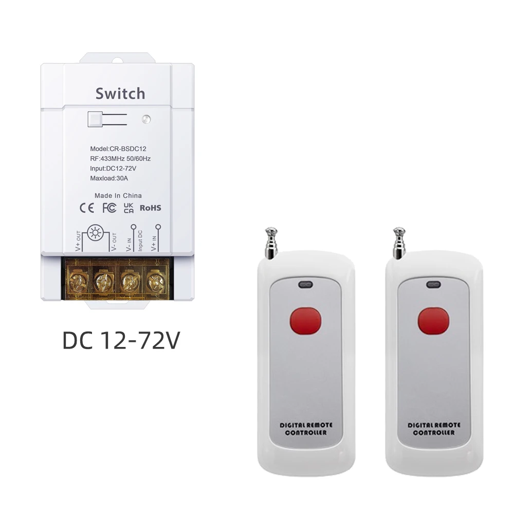 Wireless Switch RF433 Remote Control DIY Device High-power 30A Wide Voltage DC12-72V Widely Applicable