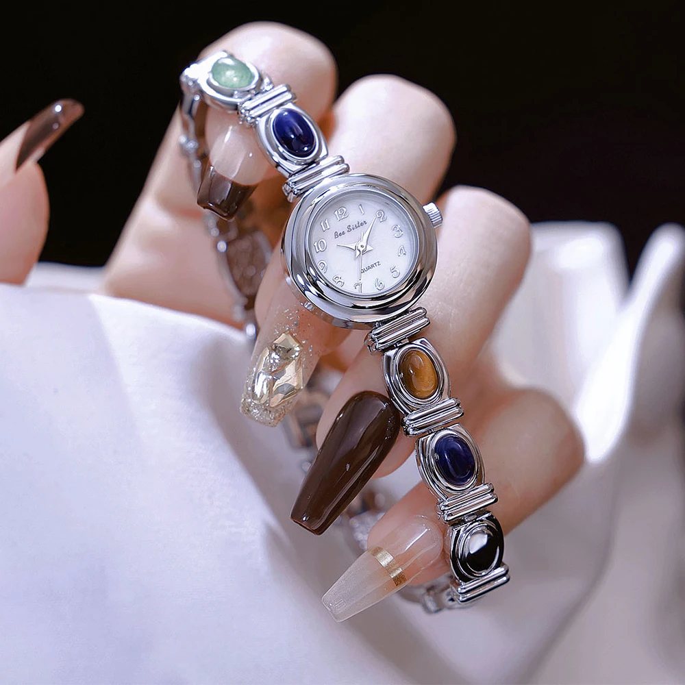 Fashion Casual Luxury Women's Watches Digital Circular Dial Good Luck Natural Gemstone Ladies' Watch Bracelet Dress Watch Gifts