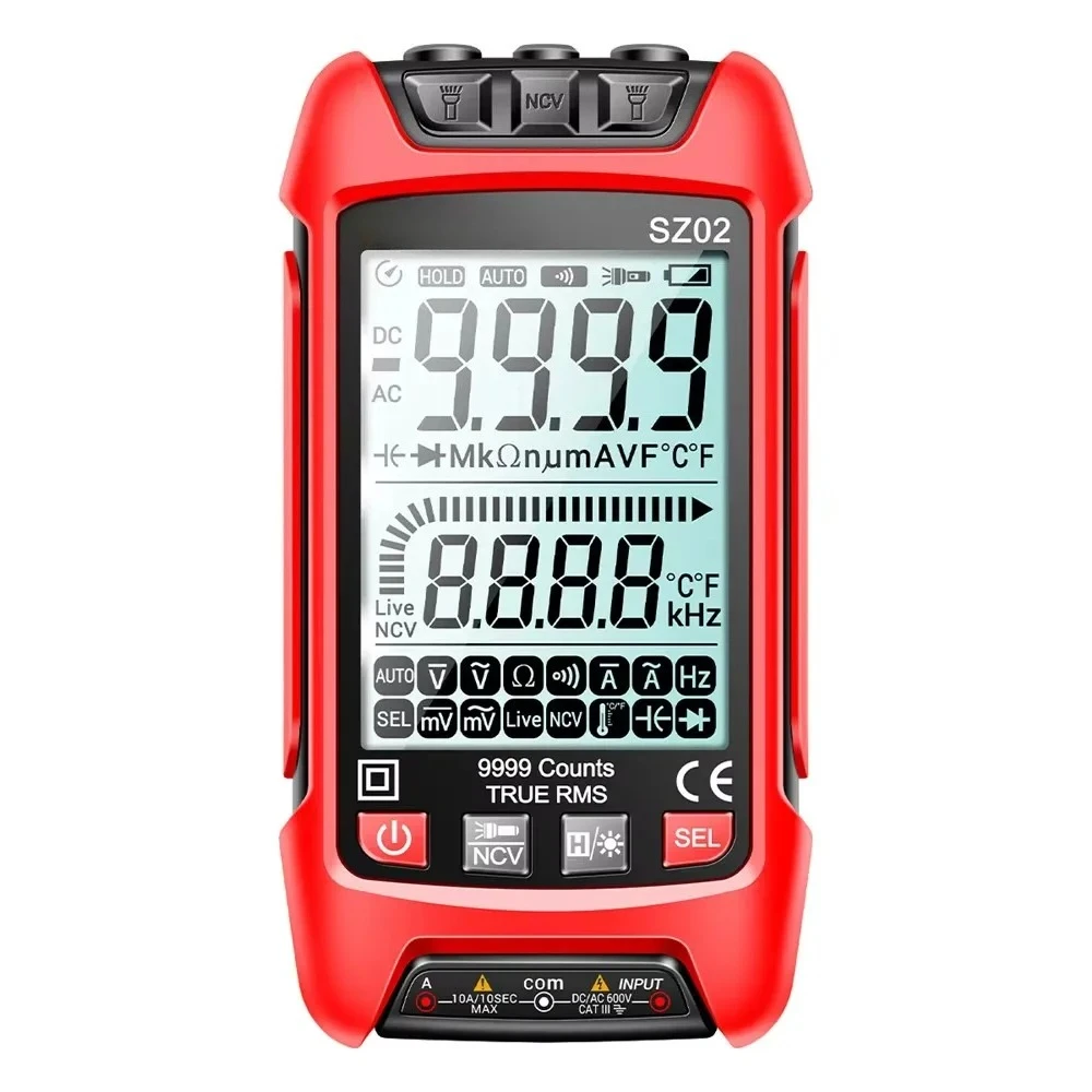 SZ02 Digital Multimeter Transistor Smart Testers 9999 Counts True RMS Auto Electrical Capacitance Meter Temp Resistance