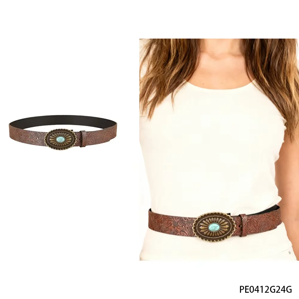 PESENAR Bruine turquoise denimriem, een modieus item die persoonlijkheid en highlights toevoegt aan denimstyling