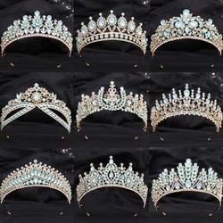 DIEZI Luxury Green Opal Crystal Flower Water Drop Tiara Crown Women Wedding Party Elegant Bridal Bride Crown Hair Accessories