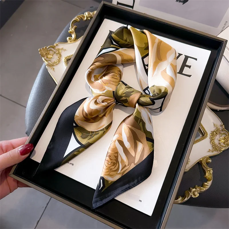 

2024 Luxury Brand Scarves Women Shawl Print Silk Satin Hijab Scarf Female Bandana 70cm Square Shawl Scarfs For Ladies Headscarf