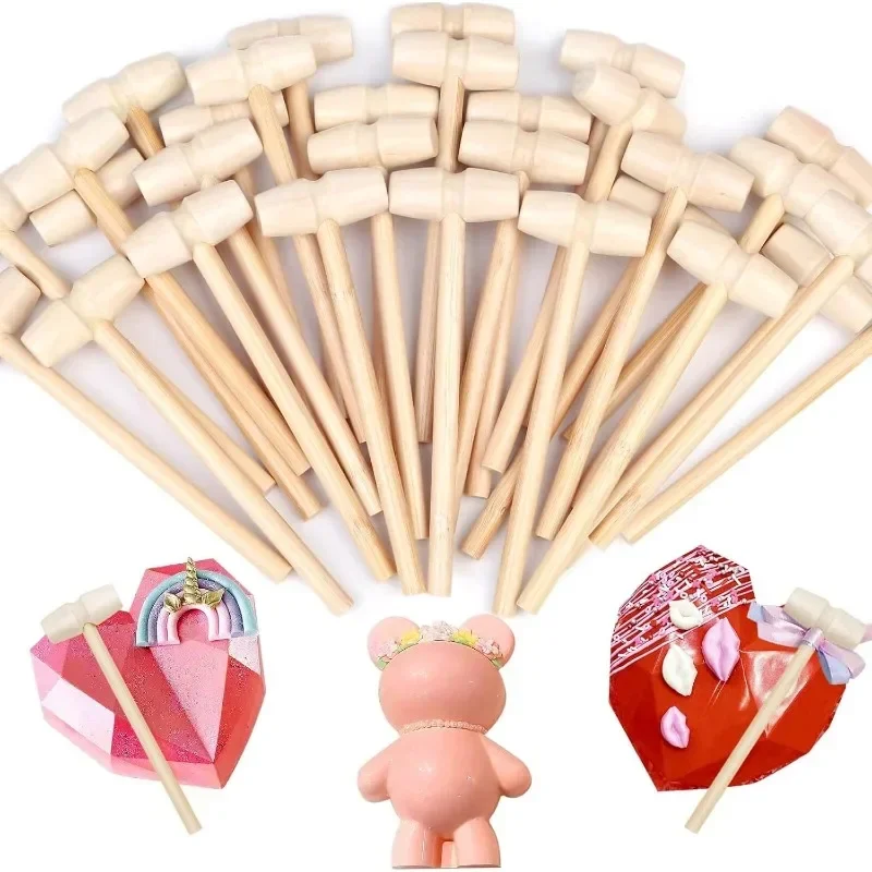 

2pcs Mini Wooden Hammers for Chocolate, 30Pcs Small Wooden Mallets for Breakable Chocolate Heart, Crafts and Party Game Props