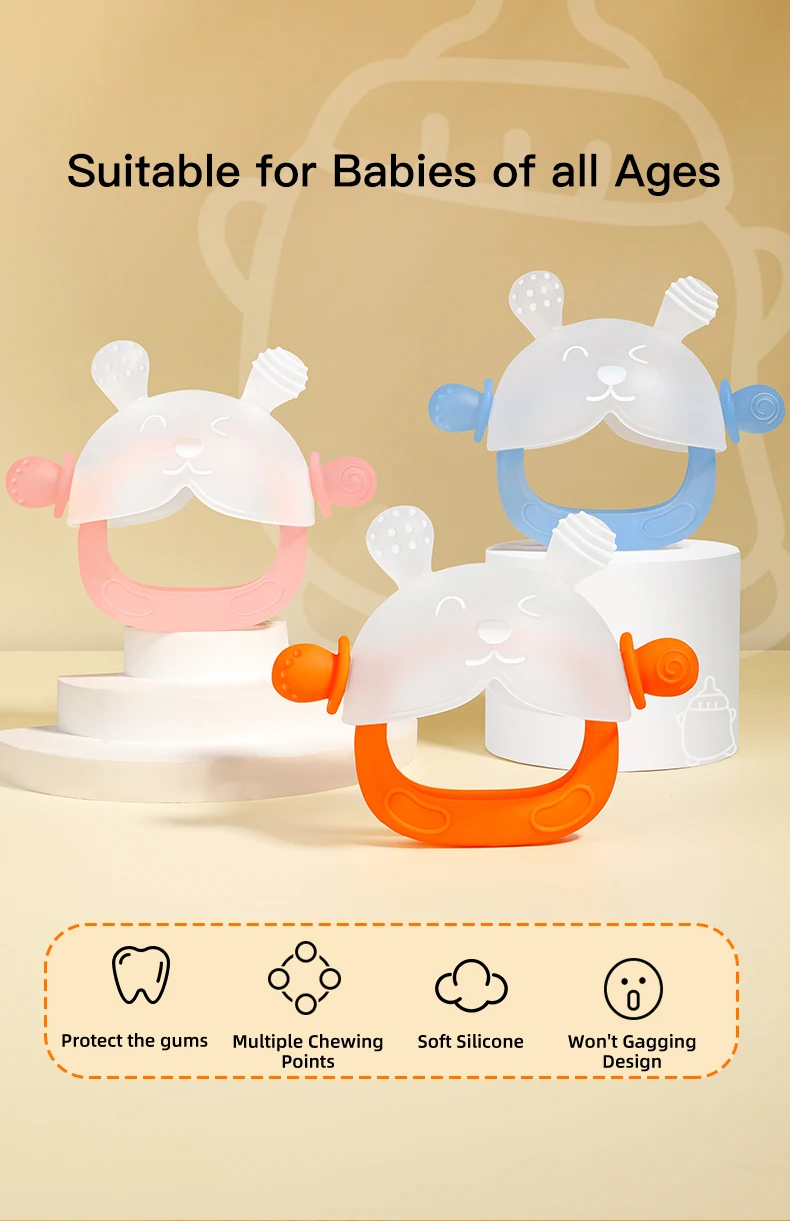 360 ° Handsaugschutz-Beißring – süßes Hasen-Design mit Vollhandgriff, hohlen und festen Beißoberflächen, Babyspielzeug – Detail 2