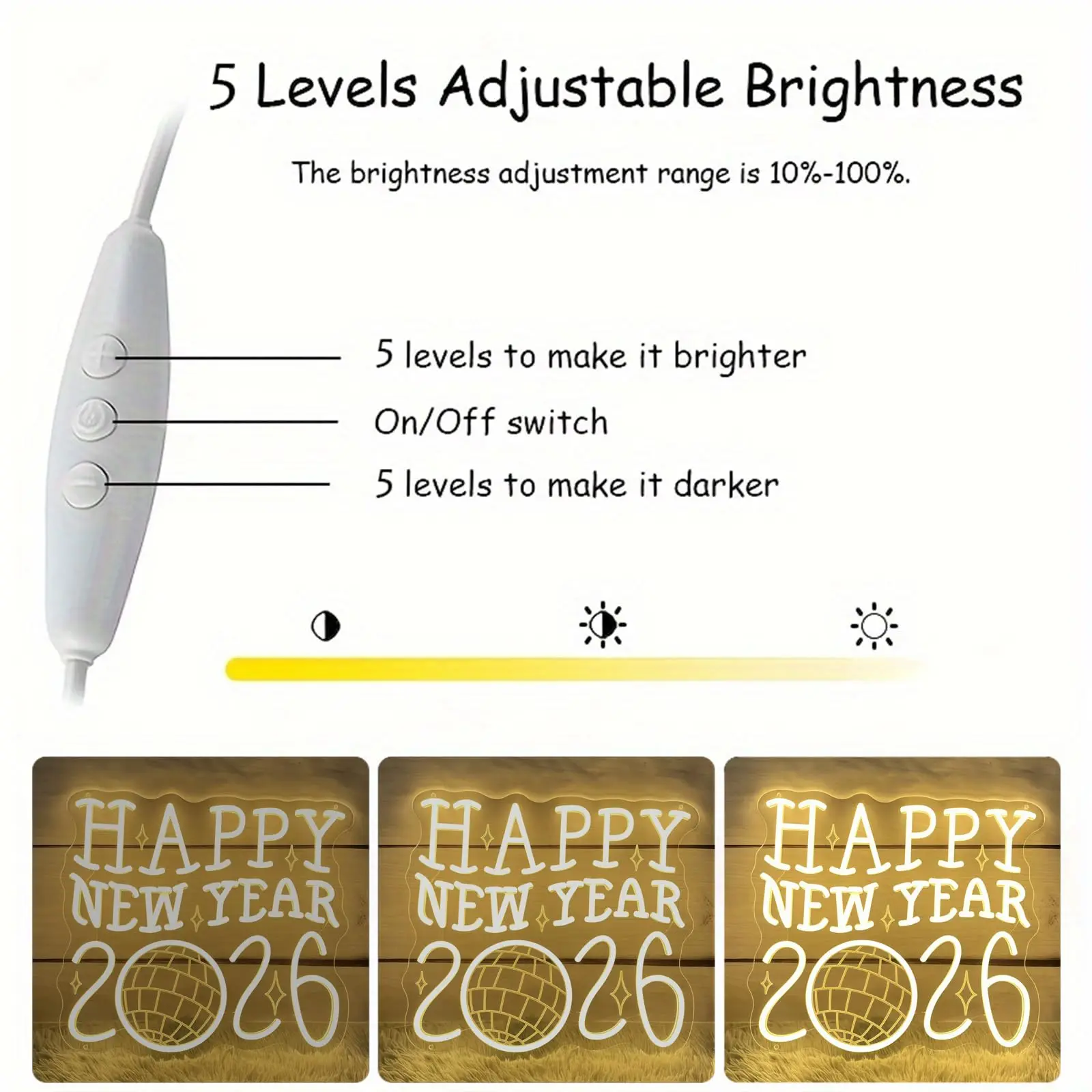 ديسكو سنة جديدة سعيدة 2026 النيون الكرة مصباح ليد جدار ديكور ل ريترو السنة الجديدة حفلة عيد الميلاد حفلة المنزل هدية احتفالية Vibran #5