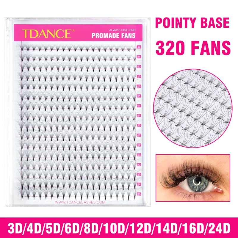 TDANCE 320Fans 16Lines Vorgefertigte Volumenfächer 3D/5D/6D/8D/10D/12D/14D/16D/24D Spitze Basis Mittelschaft Faux Nerz Verlängerungswimpern – Detail 1
