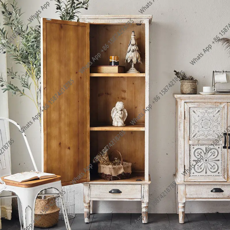 American retro solid wood vertical cabinet storage floor-to-ceiling living room storage white bedroom storage household