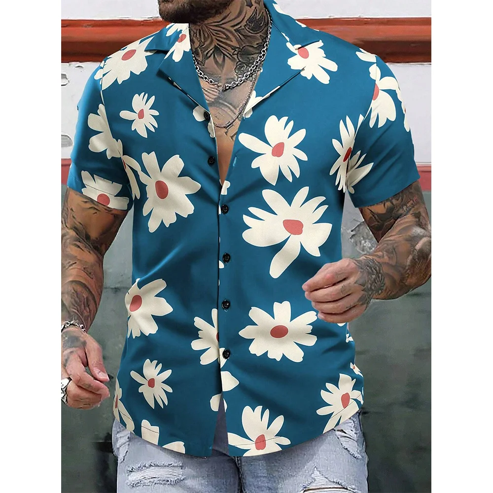 Men's Hawaiian Shirts For Men Short Sleeve 3D Printed Shirt Beach Blouse Orange Retro Tie Pattern Aloha Shirts Summer Tops