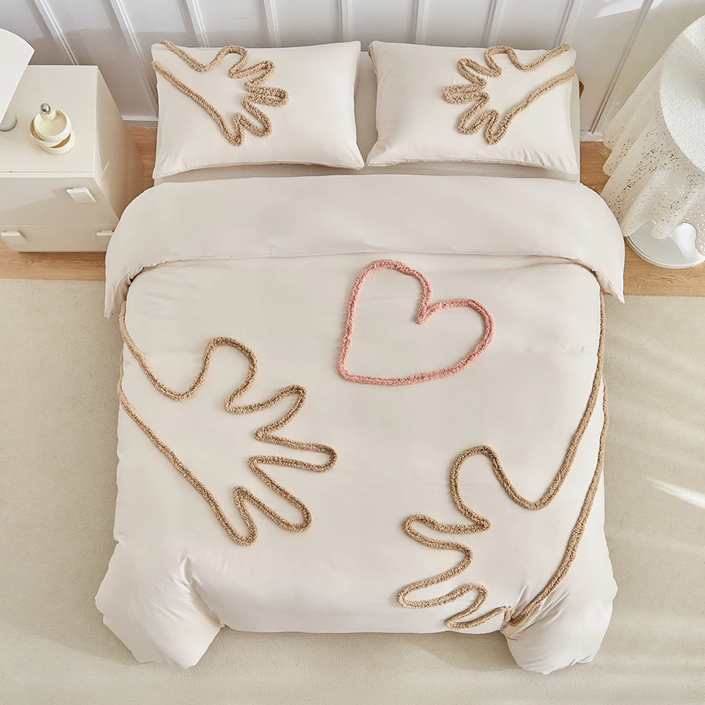 Duvet Cover Bedding Set Twin Full Queen King Size 135x200 Nordic Quilt Cover 240x220 Double Single Hug Heart Bed Linen 200x200