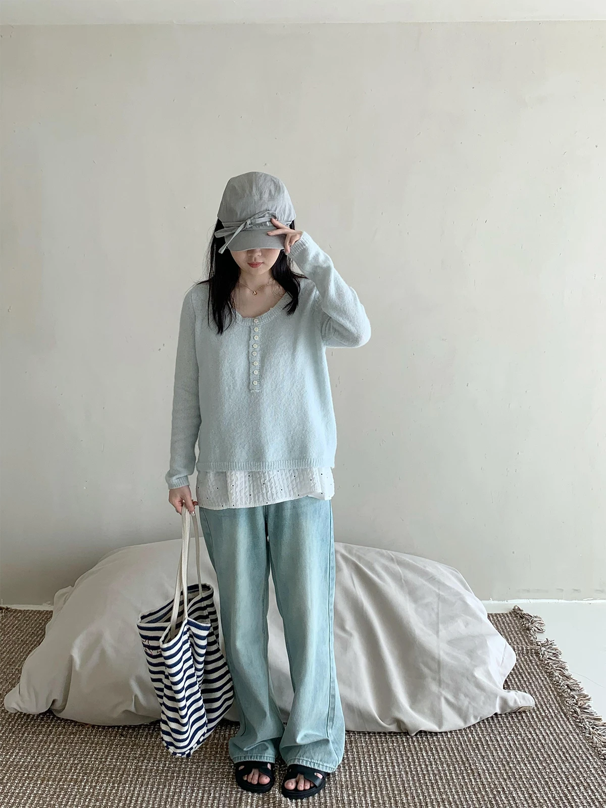 

High Waist Slimming Effect Casual Jeans Straight Leg Long Pants Super Beautiful Waed Cotton Polyester Blend Spring Collection