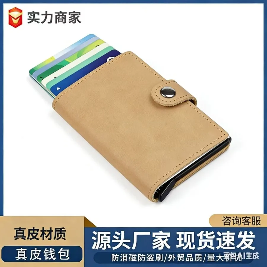 

【New style】First-layer cowhide - new card bag leather wallet business metal wallet women's card bag high-end light and luxuriou