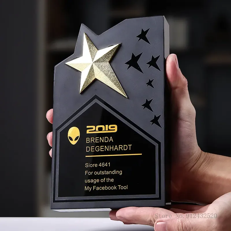 Customized Creative Pentagram Medal, Team Annual Meeting Sales Honor Awards, Home Decorations, Free Engraved Crystal Trophy, 1PC view 4